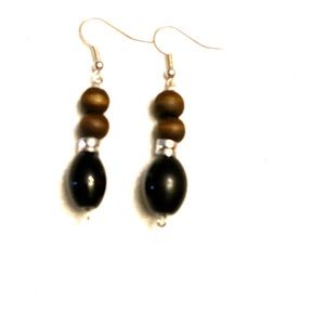 Wood Beaded Drop Pierced Earrings with Crystal